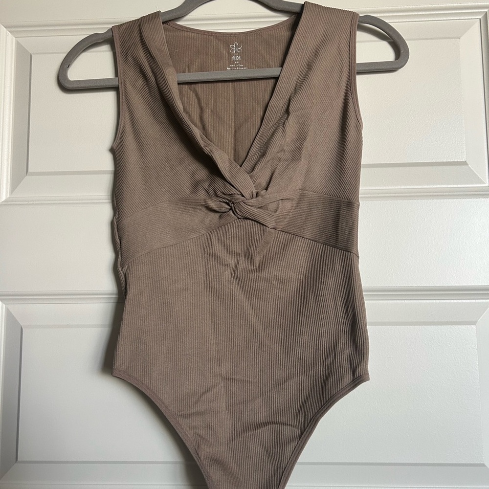Aura Brown Bodysuit One Piece with Plunging V-Neck